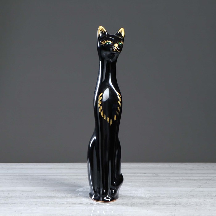 Копилка "Кот" средняя, зелёные глаза, чёрная, глянец