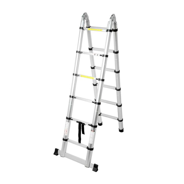 Лестница телескопическая TUNDRA premium, 1.9 х 1.9 м, алюминиевая, шарнирная