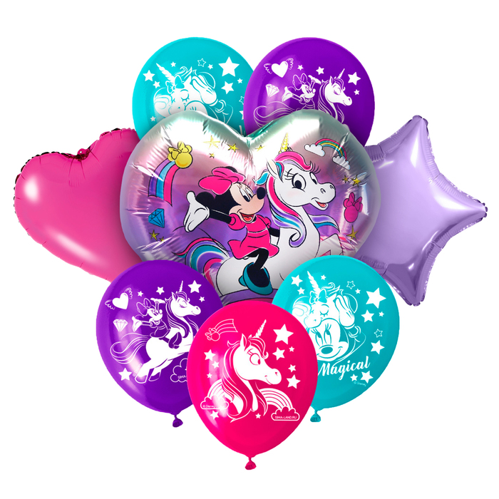Набор воздушных шаров С Днем Рождения, Минни Маус и Единорог