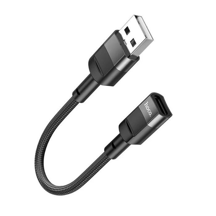 Кабель Hoco U107, USB (m) - Type-C (f), 2 А, 0,1 м, плетеный провод, передача данных, чёрный