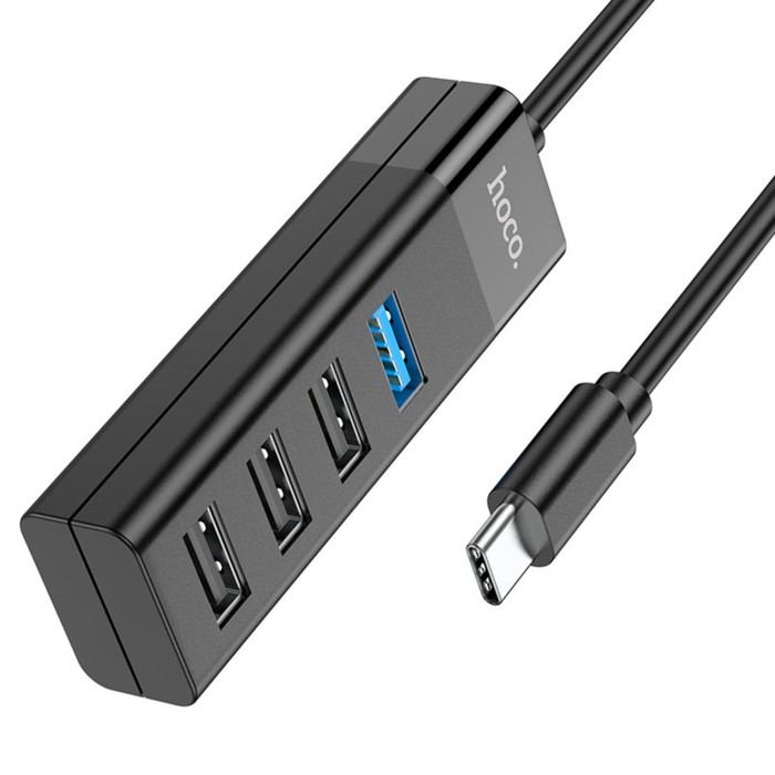 Адаптер Hoco HB25, 4 в 1, Type-C to USB3.0/USB2.0*3, длина кабеля 30 см, чёрный