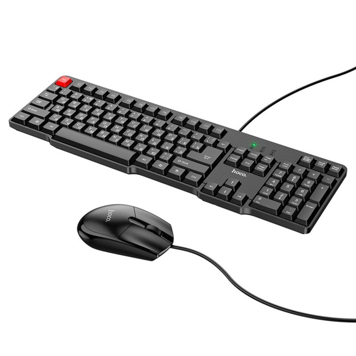 Комплект клавиатура + мышь Hoco GM16, проводная, мембранная, кабель 1.2 м, чёрный фото