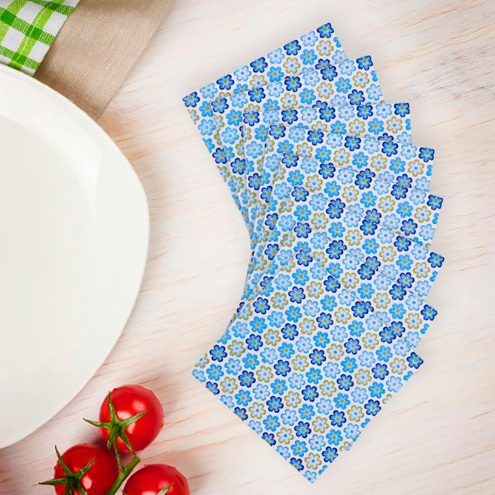 Салфетки бумажные (набор 20 шт) &quot;Цветочки&quot;голубые 33*33 см