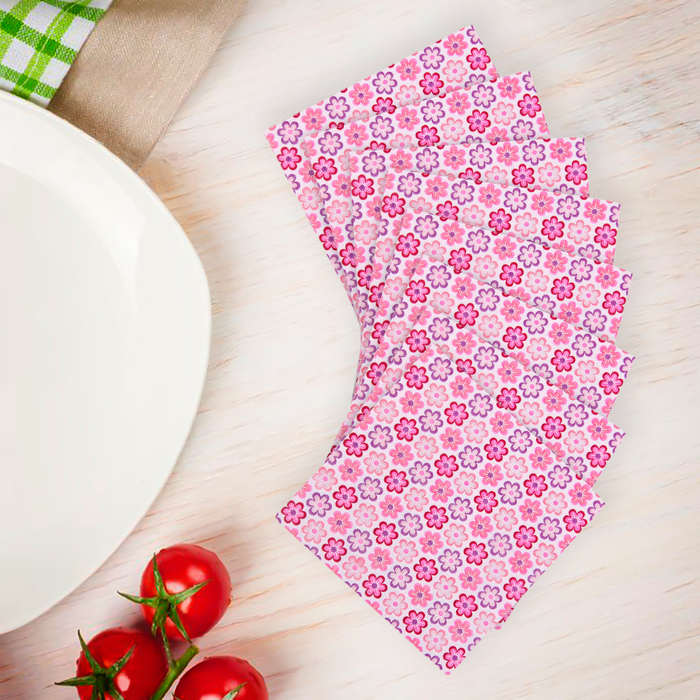 Салфетки бумажные (набор 20 шт) &quot;Цветочки&quot;розовые 33*33 см