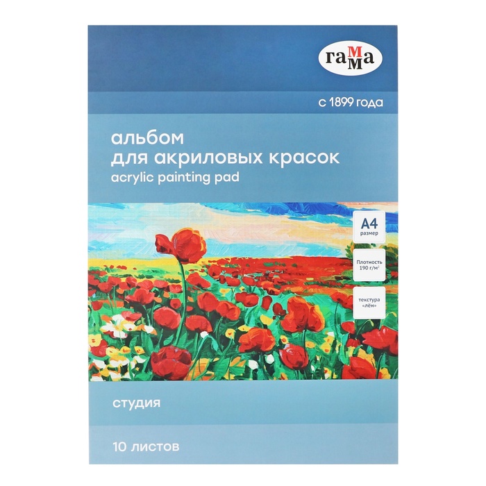 Альбом для акрила А4 Гамма Студия 10л 190гм склейка текстура лен 40A01G710W 299₽