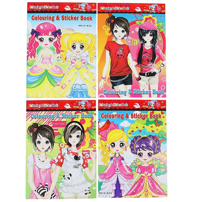 Раскраска формат А6 8 листов+1 лист с наклейками Анимэ МИКС