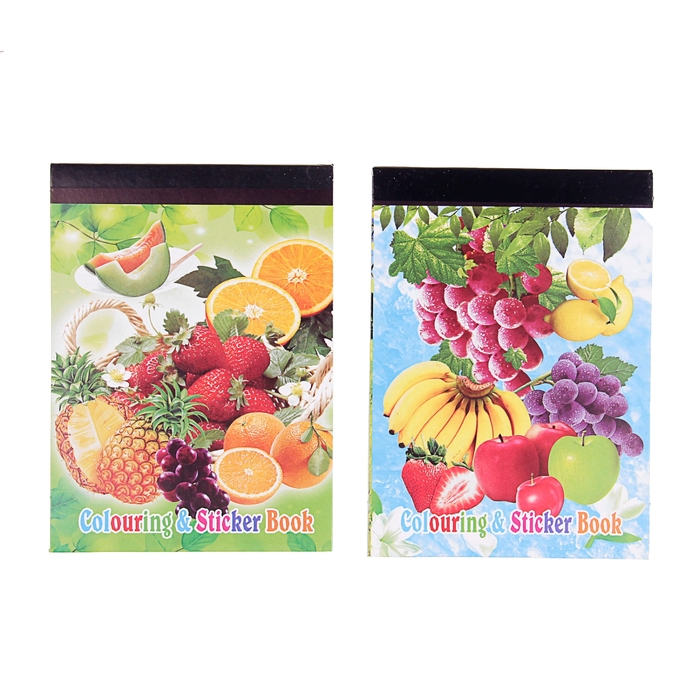 Раскраска формат А6 8 листов+1 лист с наклейками Фрукты МИКС