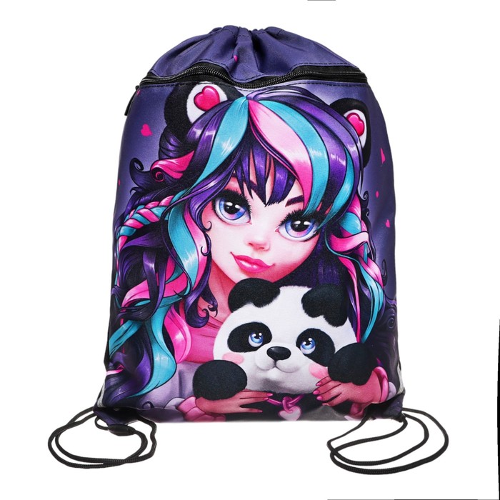 Мешок для обуви с карманом 480 х 360 мм Феникс светоотражающая полоса с ручкой Девушка с пандой 495₽