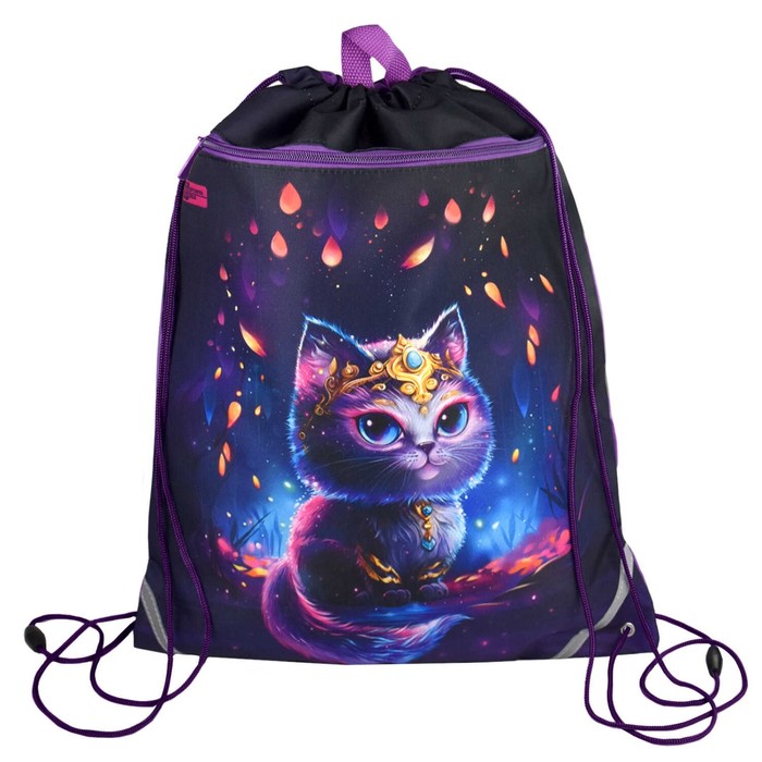 Мешок для обуви с карманом 480 х 360 мм Феникс светоотражающая полоса с ручкой Волшебный кот 495₽