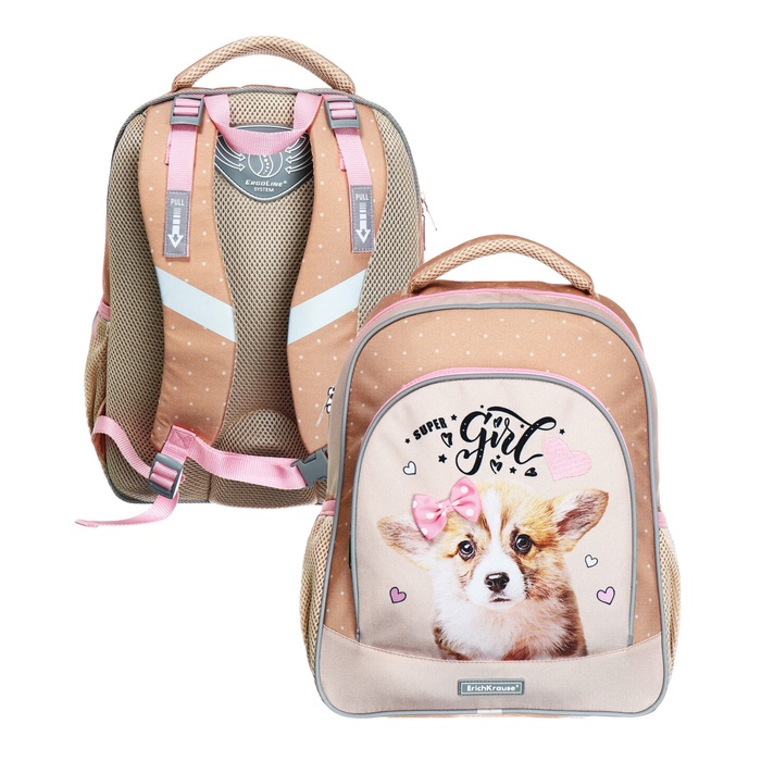 Рюкзак школьный Erich Krause ErgoLine 15L, 39 х 28 х 14 см, эргономичная спинка, Corgi Puppy 60094