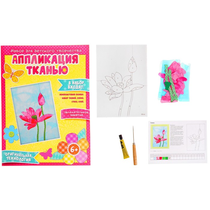 Аппликация - картина "Лотосы" из ткани на самоклеящейся бумаге