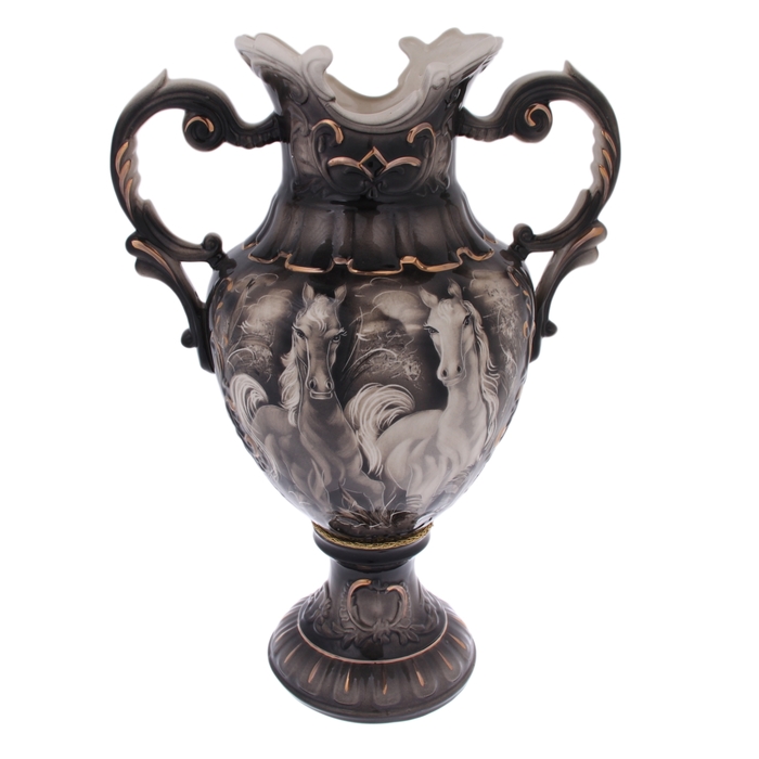 Ваза напольная "Астория" чёрная, кони
