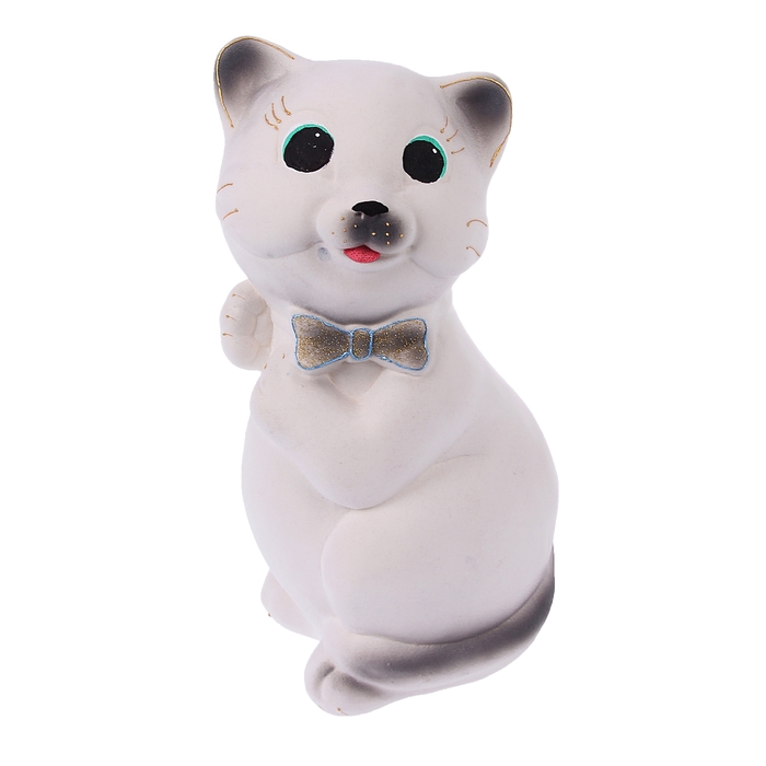 Копилка "Кот Пушистик" большая, флок, белая