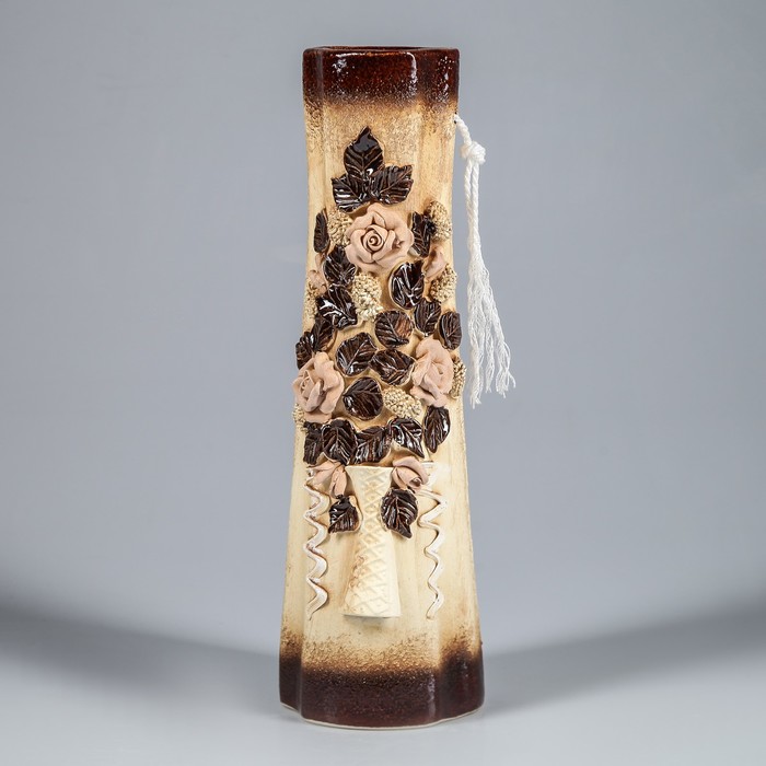 Ваза "Виола" большая, розовая, лепка, роза