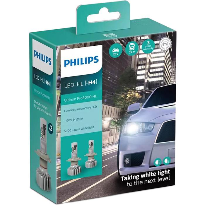 Лампа Philips H4 12/24V-LED (P43t) 5800K 15/15W Ultinon Pro5000 HL LED, 2 шт, 11342U50CWX2 лампа philips h3 12 24v led pk22s 5800k 18w ultinon pro9000 hl led 2 шт 11336u90cwx2
