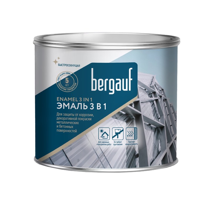 

Грунт-эмаль 3 в 1 алкидно-уретановая BERGAUF белая, 1,8кг