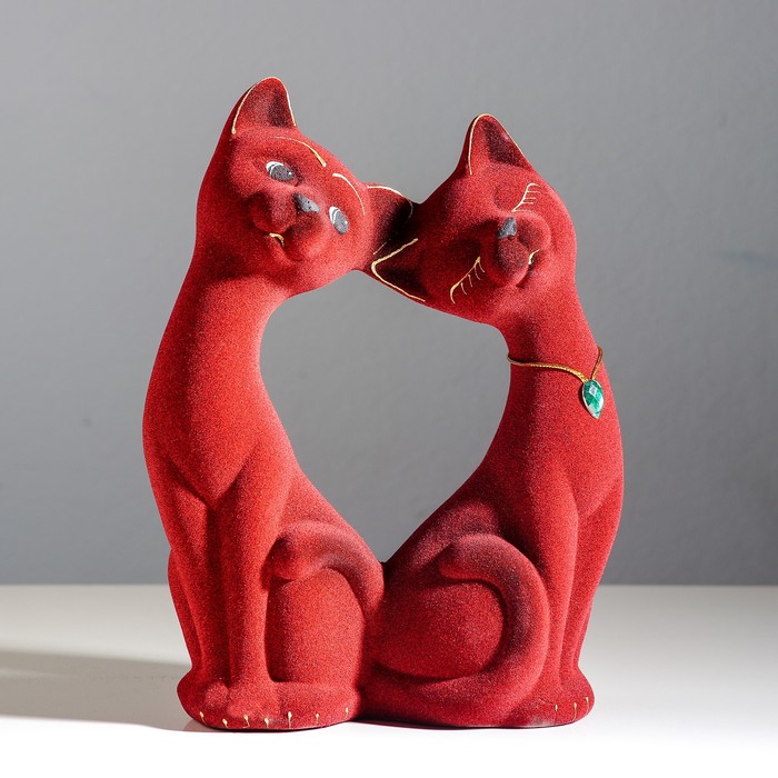 Копилка "Влюбленная пара" большая, флок, бордовая, стразы