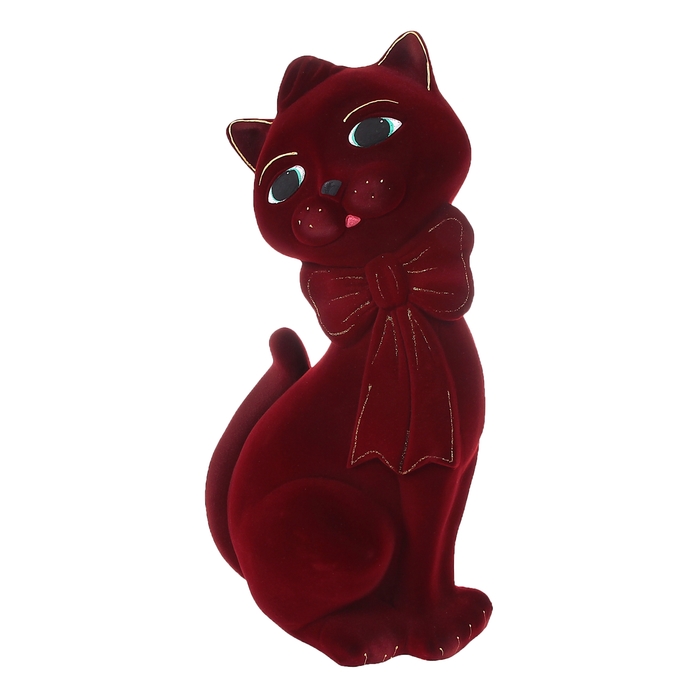 Копилка "Кот Джаспер" большая, флок, бордовая