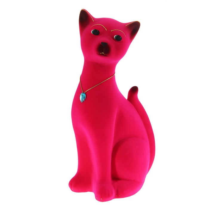 Копилка "Кот Марсик" большая, флок, розовая