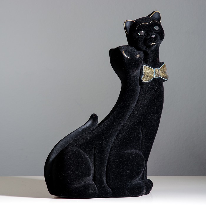 Копилка "Коты" пара, флок, чёрная, бабочка