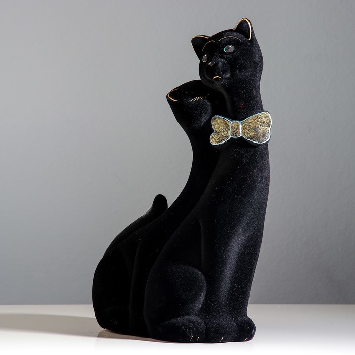 Копилка "Коты" пара, флок, чёрная, бабочка