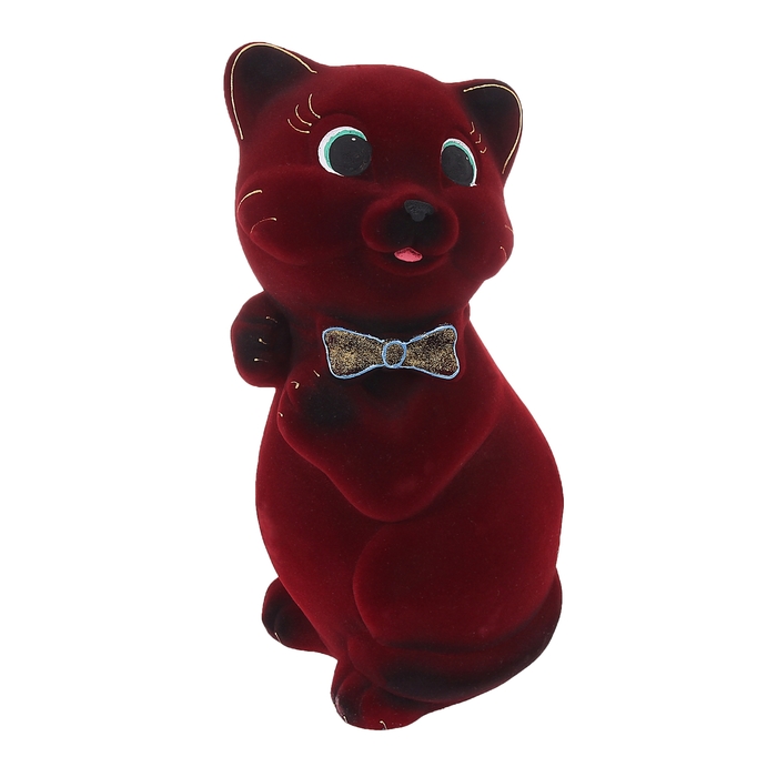 Копилка "Кот Пушистик" большая, флок, бордовая