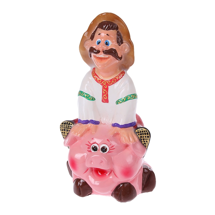 Копилка "Мужик на поросёнке" глянец