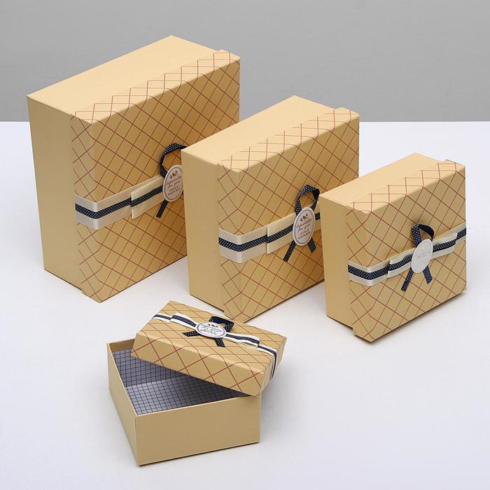 Набор коробок 4в1 крафт "Сетка", 26,5 х 26,5 х 12 - 15 х 15 х 7,5 см