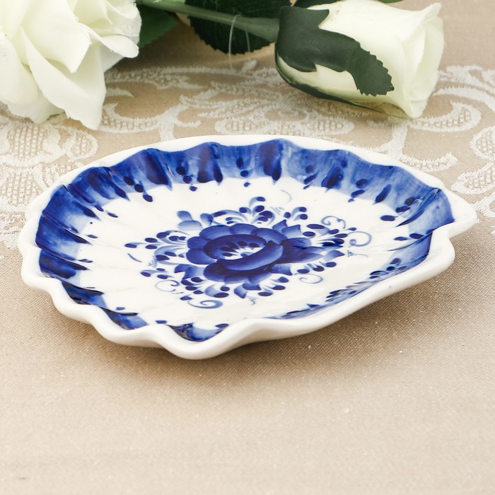 Блюдо под рыбу «Ракушка», гжель, кобальт