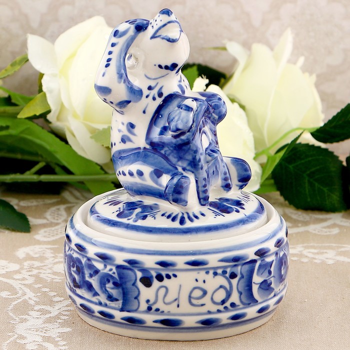 Бочонок для мёда «Весёлый мишка», гжель, кобальт