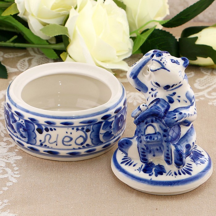 Бочонок для мёда «Весёлый мишка», гжель, кобальт