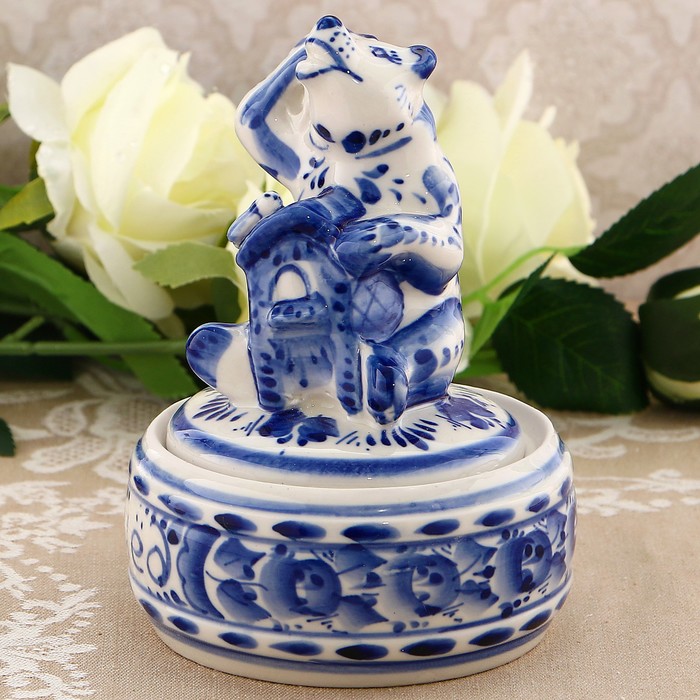 Бочонок для мёда «Весёлый мишка», гжель, кобальт