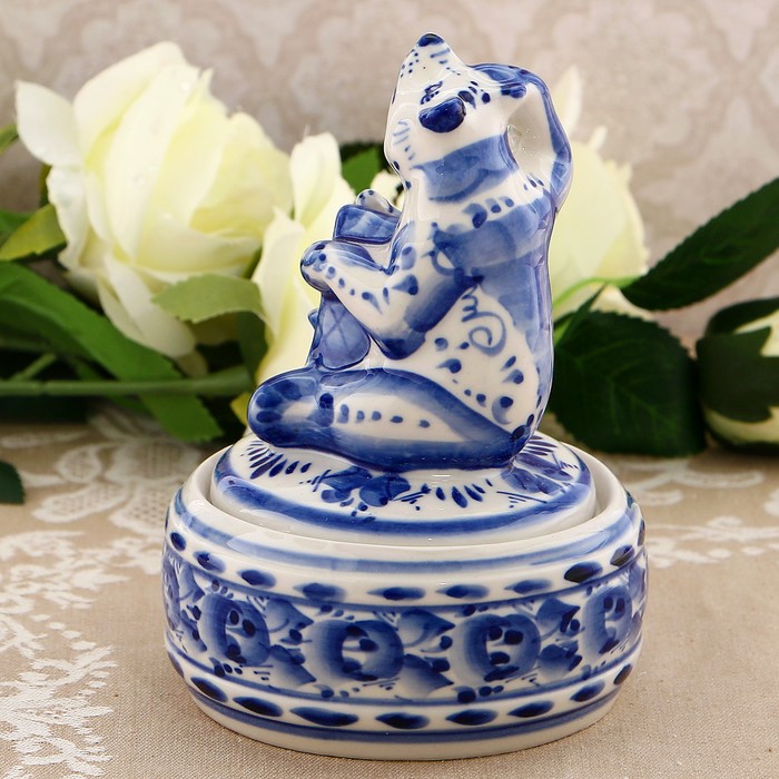 Бочонок для мёда «Весёлый мишка», гжель, кобальт