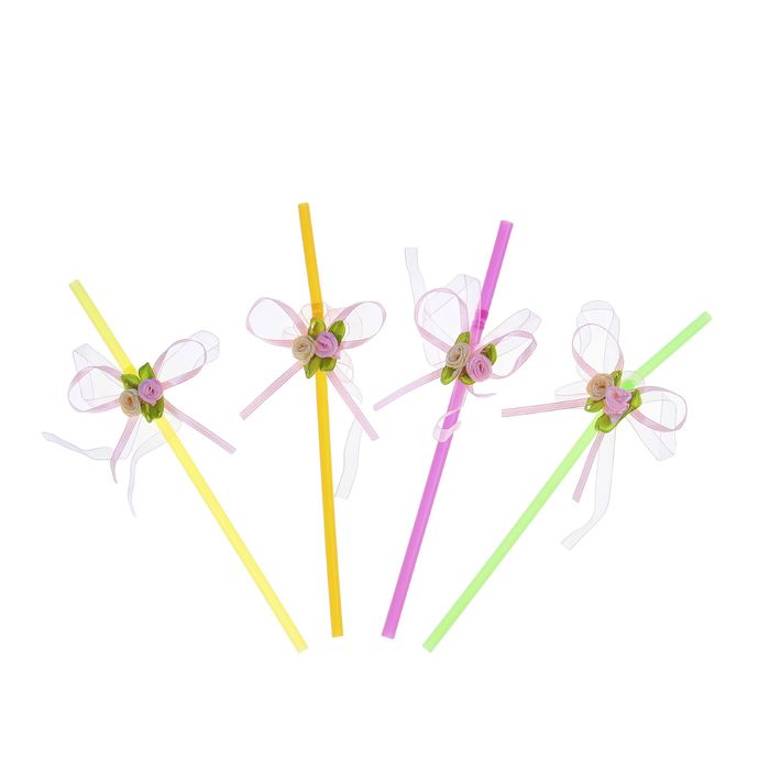 Трубочки для коктейля "Розы", набор 12 шт., цвета МИКС