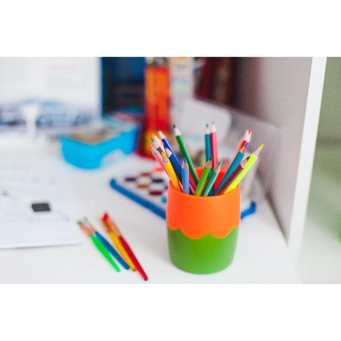 фото Подставка-стакан для пишущих принадлежностей стамм, школьная, двухцветная, зелено-оранжевая