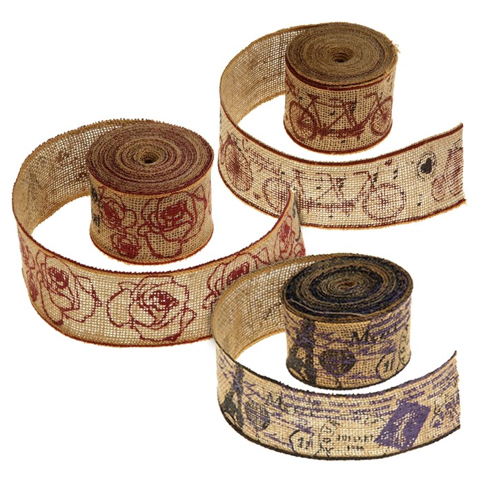 Лента декоративная холщевая "Счастье рядом", 6 см х 5 м