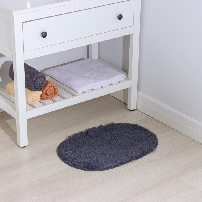 фото Коврик для ванной овальный доляна «пушистик», 40×56 см, цвет дымчатый