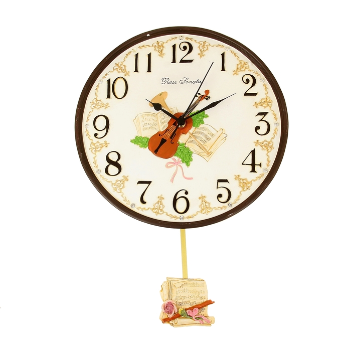 Часы настенные интерьерные "Скрипка и ноты" с маятником, d=29 см
