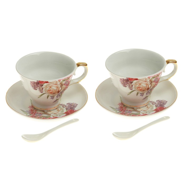 Сервиз чайный "Аза", 6 предметов: 2 чашки 250 мл, 2 блюдца, 2 ложки