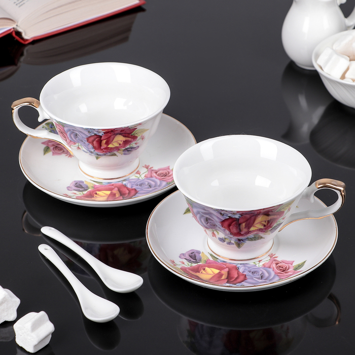 Сервиз чайный "Азиза", 6 предметов: 2 чашки 250 мл, 2 ложки, 2 блюдца
