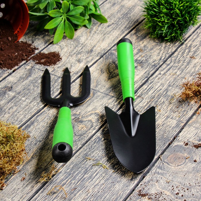 Набор садового инструмента, 2 предмета: совок, вилка посадочная, длина 35 см, пластиковые ручки