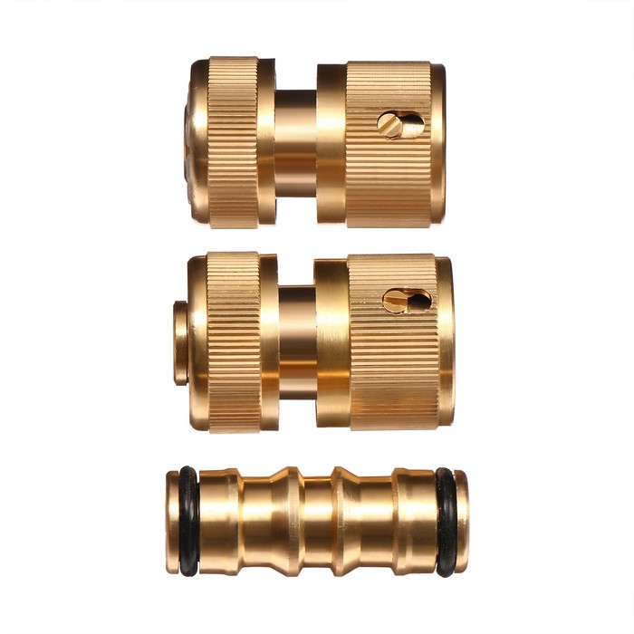 Набор, 3 предмета (латунь): коннектор 1/2" (12 мм), коннектор с аквастопом 1/2" (12 мм), переходник