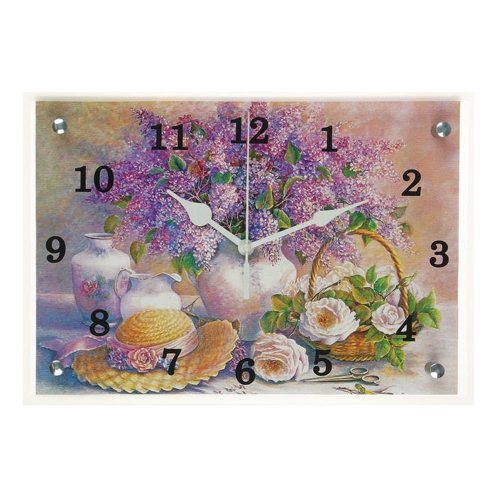 Часы настенные прямоугольные "Сирень в вазе", 25х35 см микс