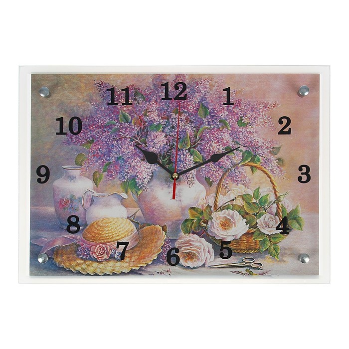 Часы настенные прямоугольные "Сирень в вазе", 25х35 см микс