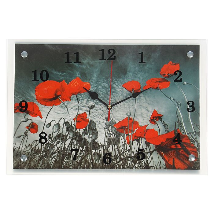 Часы настенные прямоугольные "Маки", 25х35 см микс