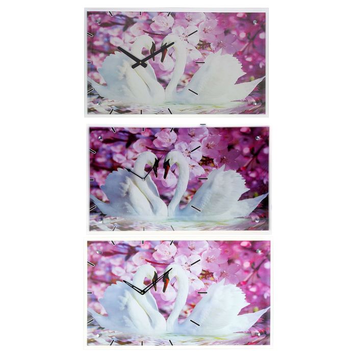 Часы настенные прямоугольные "Два лебедя, сиреневые цветы", 35х60 см