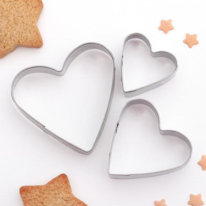 Набор форм для вырезания печенья Доляна «Сердечко», 3 шт, цвет серебряный