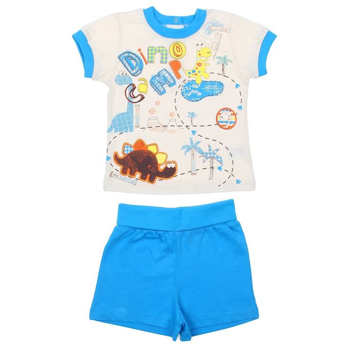 Комплект для мальчика (футболка+шорты), рост 80 см (12 мес), цвет бирюзовый/экрю Н011