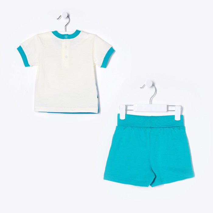 Комплект для мальчика (футболка+шорты), рост 80 см (12 мес), цвет бирюзовый/экрю Н011