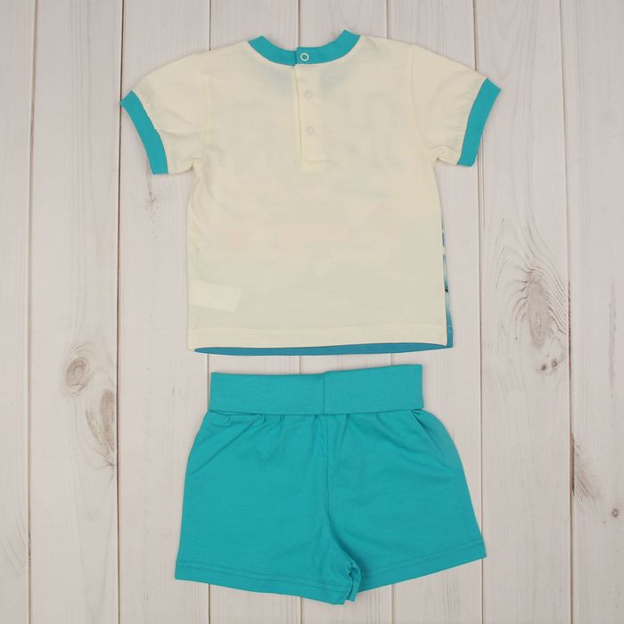Комплект для мальчика (футболка+шорты), рост 80 см (12 мес), цвет бирюзовый/экрю Н011